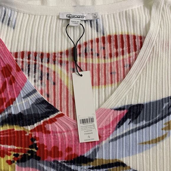 NWT Chico's Blouse Women's Sz 4 (2X) Floral Print Dolman Sleeve Ribbed Pullover - Picture 4 of 7